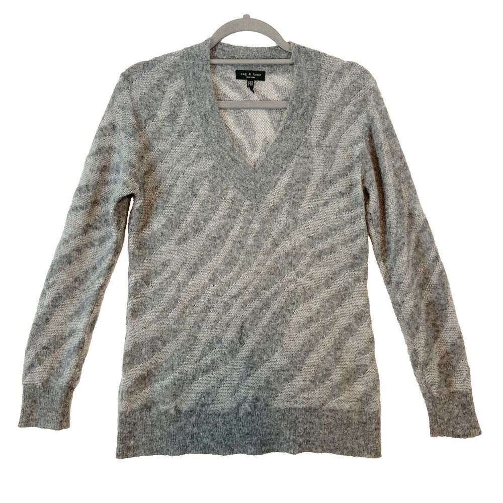 Rag & Bone Knit Sweater Women's XXS Gray Zebra Baby Alpaca Merino‎ Wool V-Neck